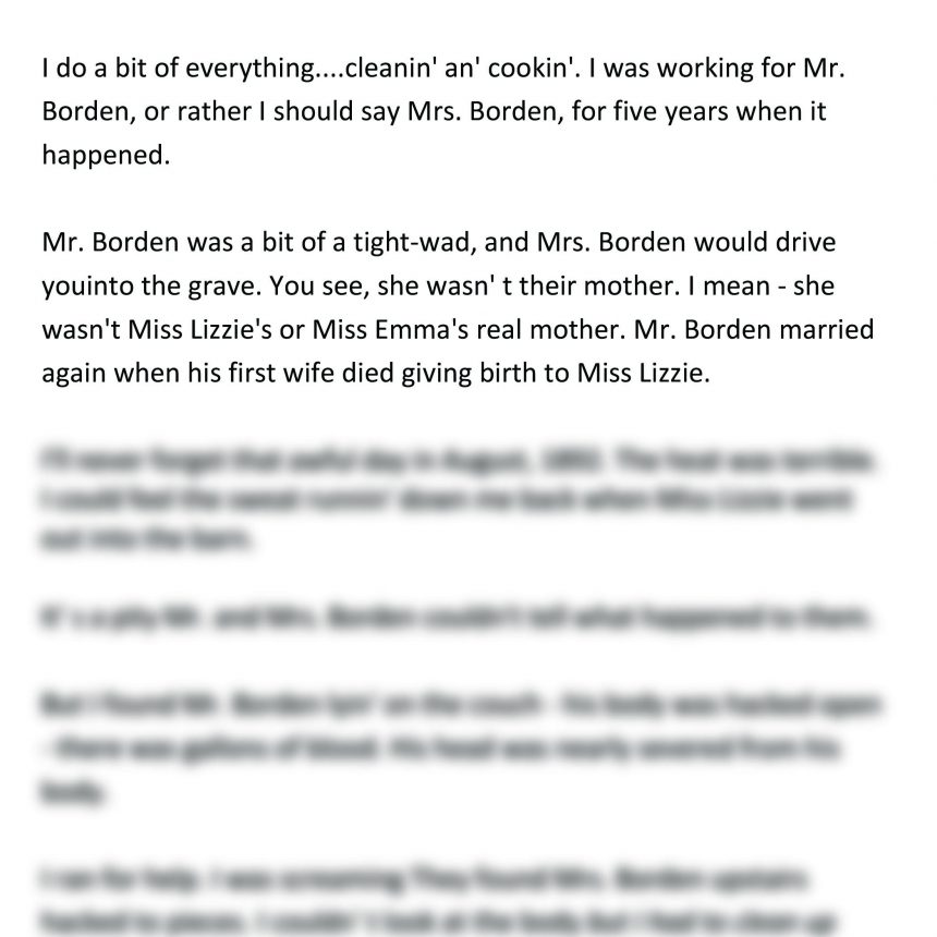 Lizzie Borden (Bridget Speaking)
